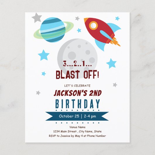 Papier Budget pour le 2e anniversaire dans l'espace (Devant)