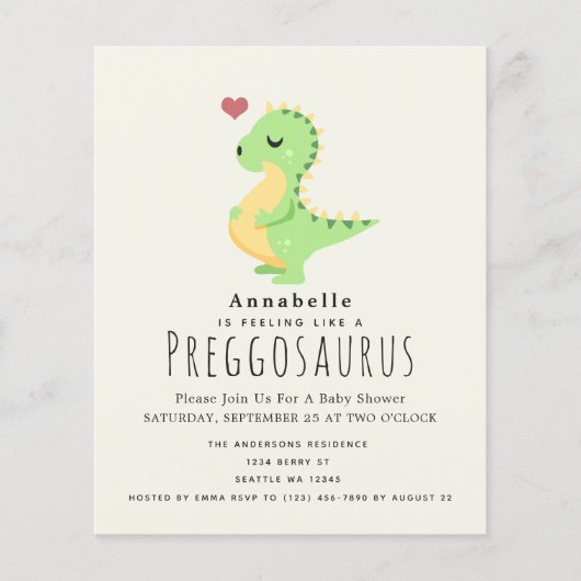 Papier Budget Preggosaurus Cute Dinosaur Baby shower (Devant)
