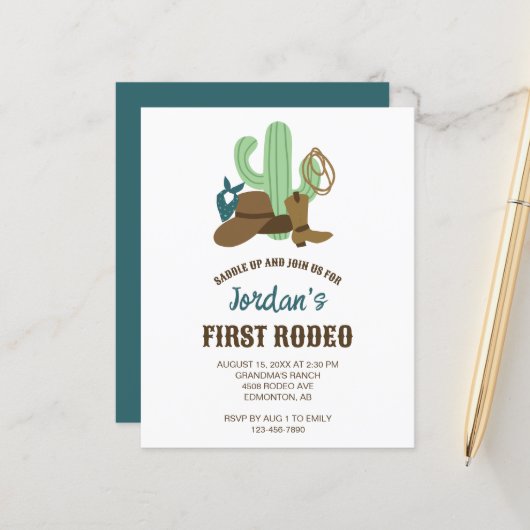 Papier Budget Premier Rodéo Anniversaire 1er Cowboy Ouest (Devant/Arrière en situation)