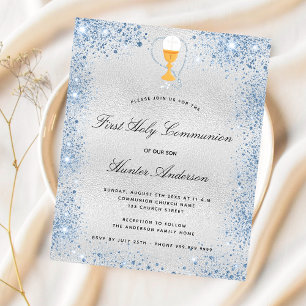 Papier Budget première communion argent bleu invitation