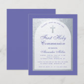 Papier Budget Première Communion Argent Violet Invitation (Devant / Derrière)