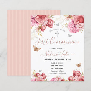 Papier Budget Première Communion Papillons Floraux Roses