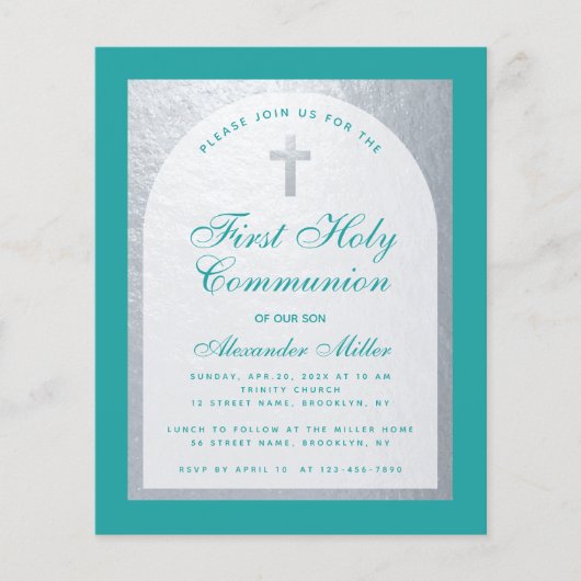 Papier Budget Première communion Turquoise Blue Silver In (Devant)