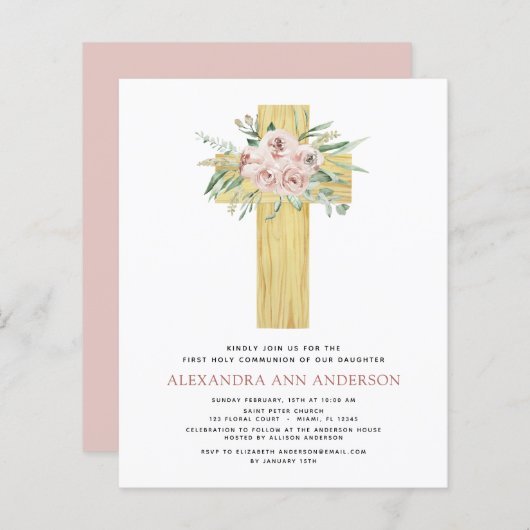 Papier Budget Première Sainte Communion Rose rose Dusty (Devant / Derrière)