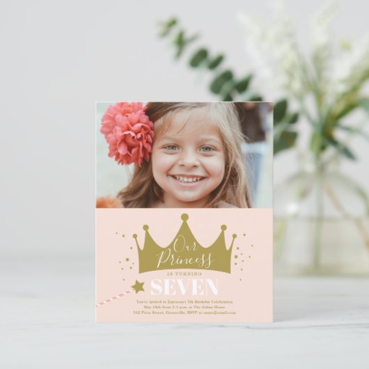 Papier Budget Princesse rose moderne Invitation d'anniver (Debout devant)