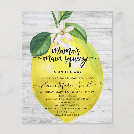 Papier Budget principal Squeeze Lemon Baby shower Invitat (Devant)