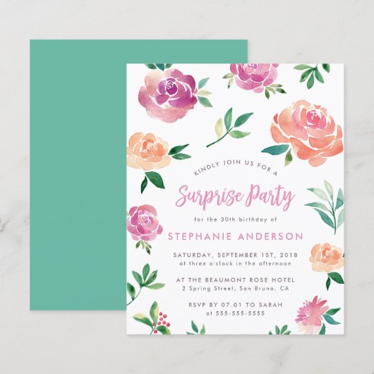 Papier Budget Printemps Rose surprise fête d'anniversaire (Devant / Derrière)