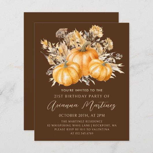 Papier BUDGET PRIX 21e anniversaire Rustic Boho Citrouill (Devant / Derrière)