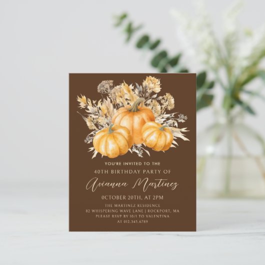 Papier BUDGET PRIX 40e anniversaire Rustic Boho Citrouill (Debout devant)