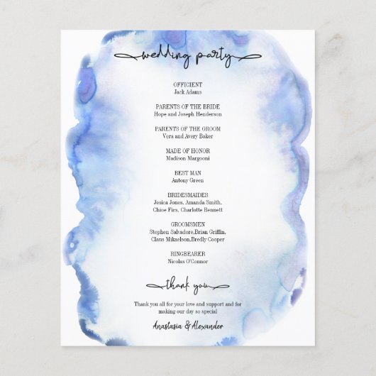 Papier Budget/Programme de mariage élégant. (Dos)