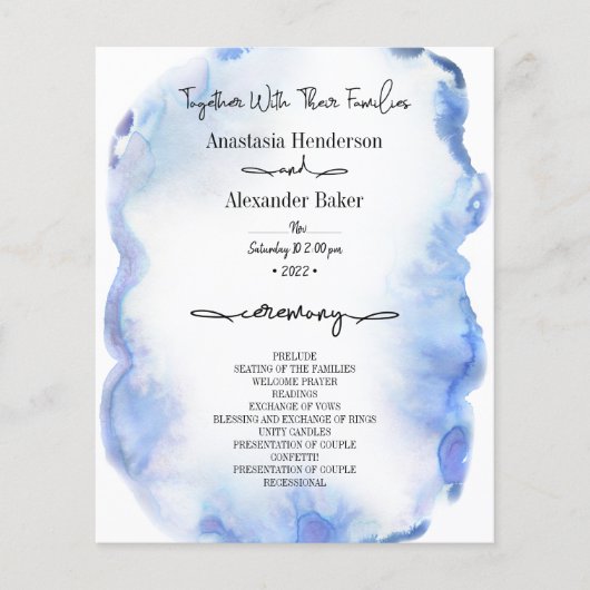 Papier Budget/Programme de mariage élégant. (Devant)