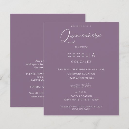 Papier Budget Prune Violet MOD Calligraphie Cérémonie de (Devant / Derrière)