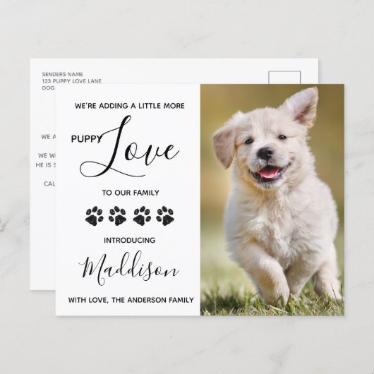 Papier Budget Puppy Log Chien New Pet Faire-part (Devant / Derrière)