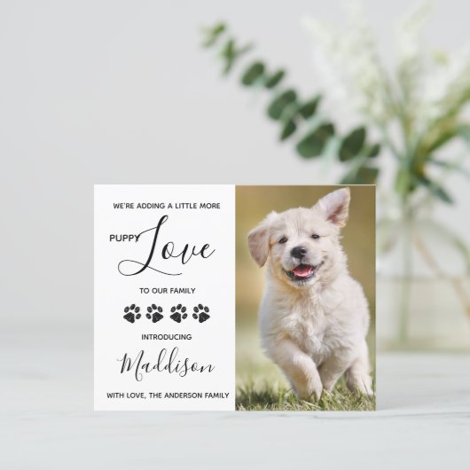 Papier Budget Puppy Log Chien New Pet Faire-part (Debout devant)