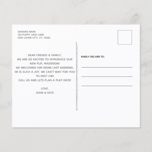 Papier Budget Puppy Log Chien New Pet Faire-part (Dos)