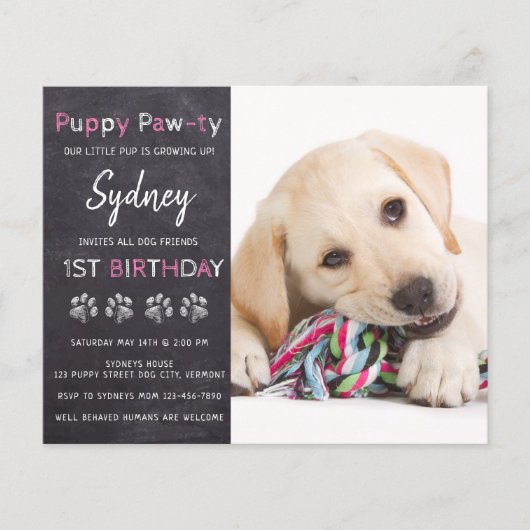 Papier Budget Puppy Pawty Chalkboard Pink Chien Anniversa (Devant)