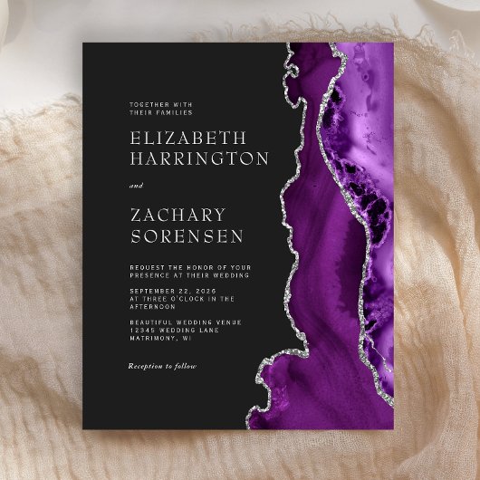 Papier Budget Purple Agate Argent Faire-part de mariage
