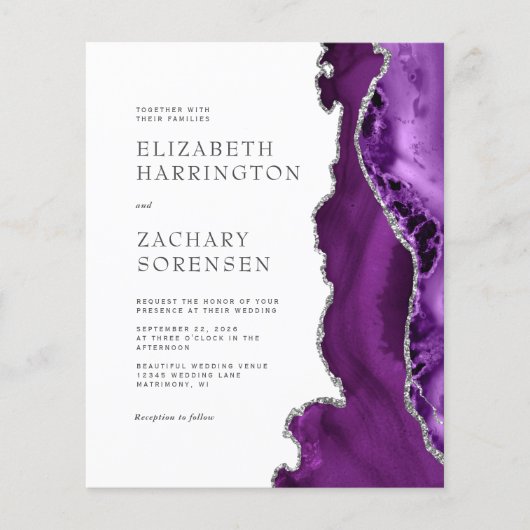 Papier Budget Purple Agate Argent QR Code Mariage Invitat (Devant)