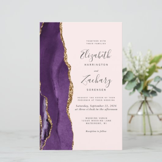 Papier Budget Purple Agate Blush QR Code Mariage Invitati (Debout devant)