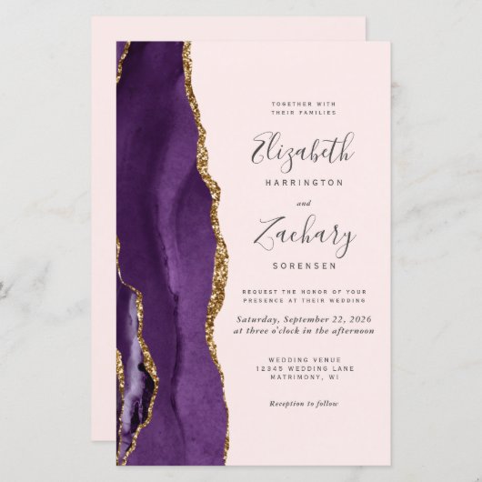 Papier Budget Purple Agate Blush QR Code Mariage Invitati (Devant / Derrière)