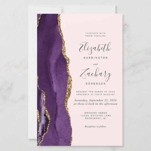 Papier Budget Purple Agate Blush QR Code Mariage Invitati (Devant)