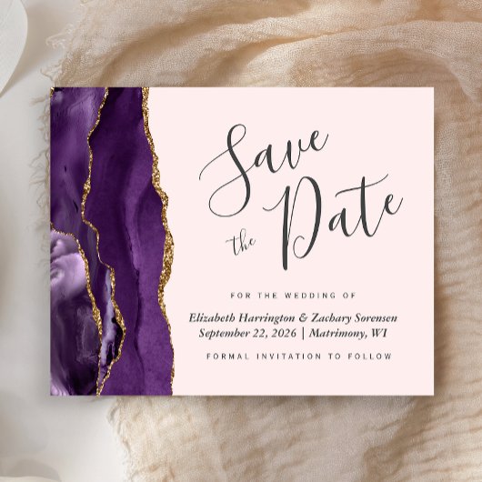 Papier Budget Purple Agate Blush Wedding Enregistrer la d