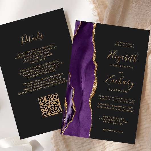 Papier Budget Purple Agate Code QR Mariage Sombre