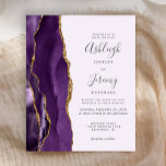 Papier Budget Purple Agate Or Faire-part de mariage moder<br><div class="desc">Le bord gauche de cette élégante faire-part de mariage moderne est orné d'une bordure d'aquarelle violette ornée d'une parties scintillant en faux or. Le texte personnalisable combine écriture manuscrite, copperplate et polices italiques en gris fusain sur un arrière - plan violet clair. L'envers est assorti d'une agate violette et dorée....</div>
