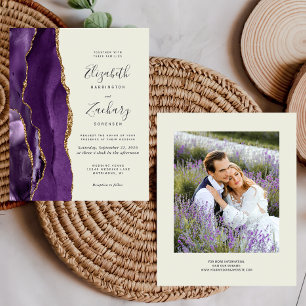 Papier Budget Purple Agate Photo Ivory Wedding Invitation