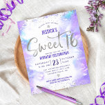 Papier Budget Purple Aquarelle Douce 16 Invitation Argent<br><div class="desc">"Bonne Douce 16". Envoyez cette invitation étonnante, pétillante, girly, festive, moderne, personnalisée, budget personnalisé pour un événement à retenir. Un arrière - plan d'aquarelle mauve et doux est superposé par de minuscules points de parties scintillant de confettis et un script de typographie. Personnalisez le texte personnalisé avec le nom de...</div>