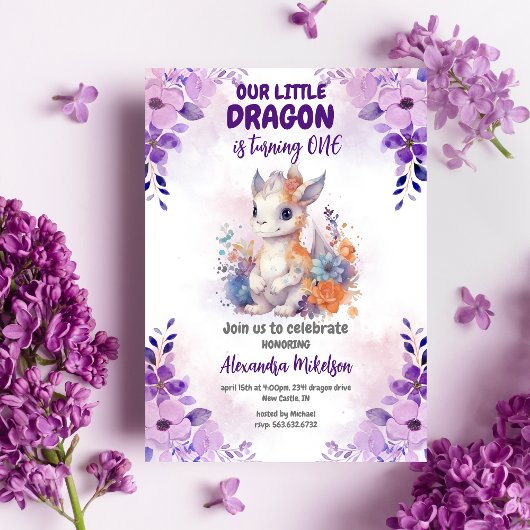 Papier Budget Purple Aquarelle Dragon Bébé 1er Anniversai