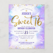 Papier Budget Purple Aquarelle Sweet 16 Gold Invitation (Devant)