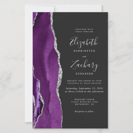 Papier Budget Purple Argent Agate Dark QR Code Mariage (Devant)