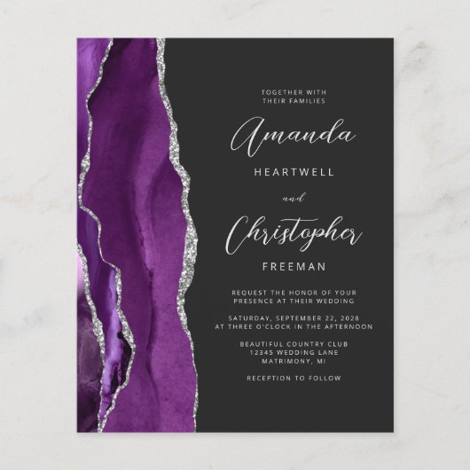 Papier Budget Purple Argent Agate Dark QR Code Mariage (Devant)