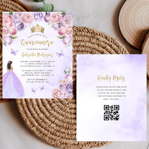 Papier Budget Purple Blush Floral QR Code Quinceañera