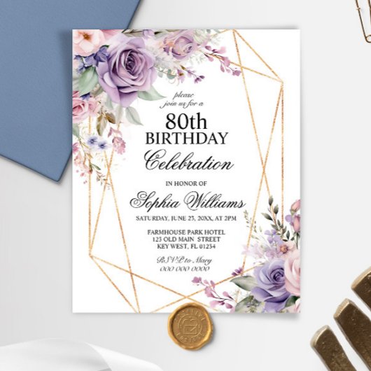 Papier Budget Purple & Blush Tout Âge Anniversaire Invita