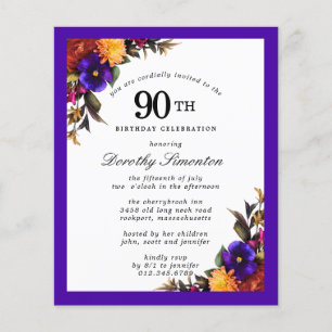 Papier BUDGET Purple Bourgogne Floral 90e anniversaire In