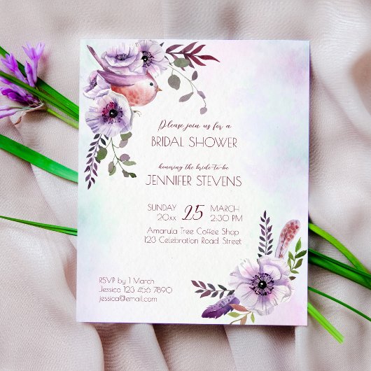 Papier Budget Purple burgundy fleurs lilas invitation nup