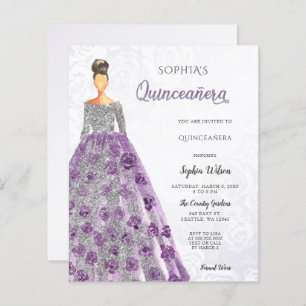 Papier Budget Purple Éperche Robe Quinceanera Invitation