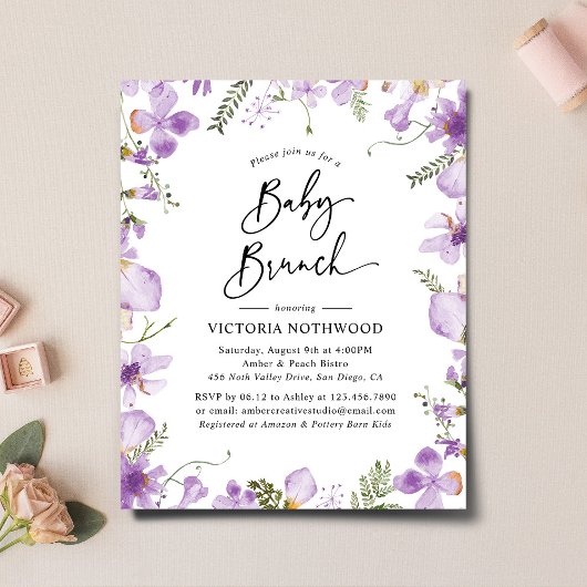 Papier Budget Purple Fleurs sauvages Baby Brunch Invitati