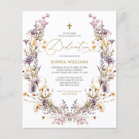 Papier BUDGET Purple Fleurs sauvages Dedication Invitatio (Devant)