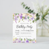 Papier Budget Purple Floral 90e Invitation anniversaire (Debout devant)