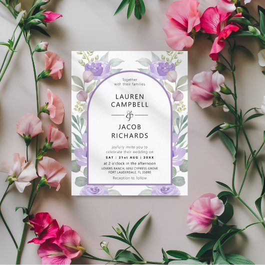 Papier Budget Purple Floral Arche Faire-part de mariage