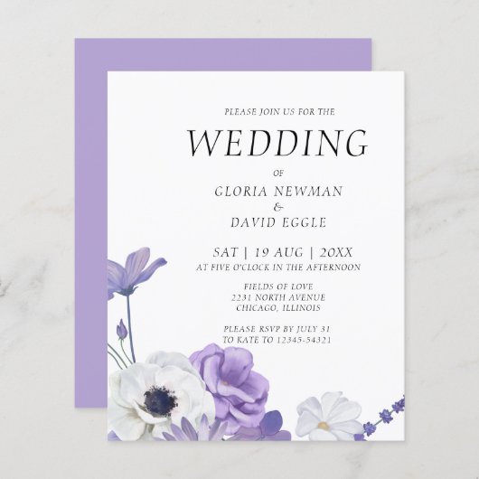 Papier Budget Purple Floral Faire-part de mariage (Devant / Derrière)