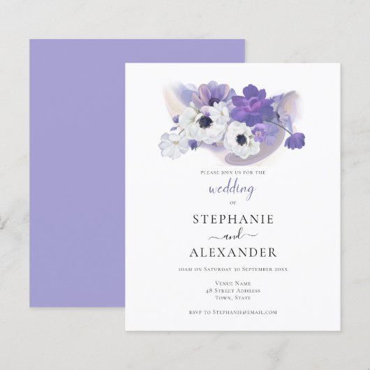 Papier Budget Purple Floral Faire-part de mariage (Devant / Derrière)