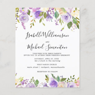 Papier Budget Purple Floral Faire-part de mariage