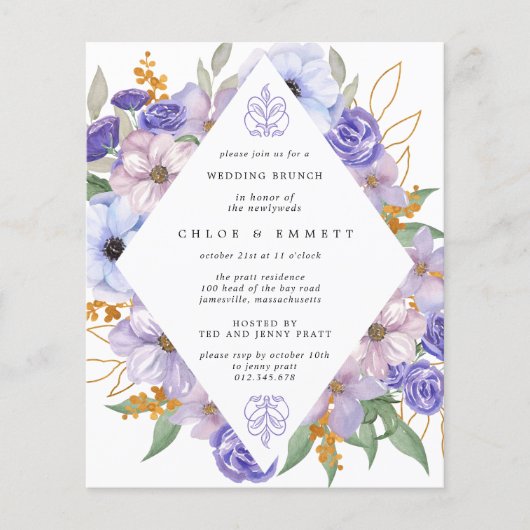 Papier Budget Purple Floral Mariage Brunch Invitation (Devant)