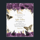 Papier Budget Purple Floral Papillon doux 16 Invitation<br><div class="desc">Budget Élégant Purple Or Floral Papillons Sweet 16 Invitation</div>