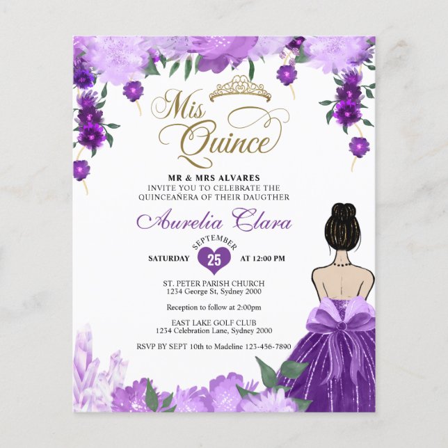 Papier BUDGET Purple Floral Princess Mis Quince (Devant)