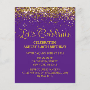 Papier Budget Purple Gold 30th Birthday Party Invitation